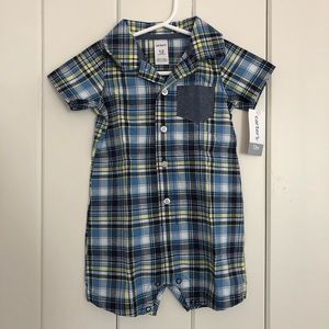 Carter’s plaid baby boy romper with denim pocket